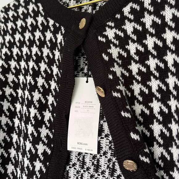 NWT BCBG Maxazria Black & White Houndstooth Print Cardigan M - Picture 6 of 7